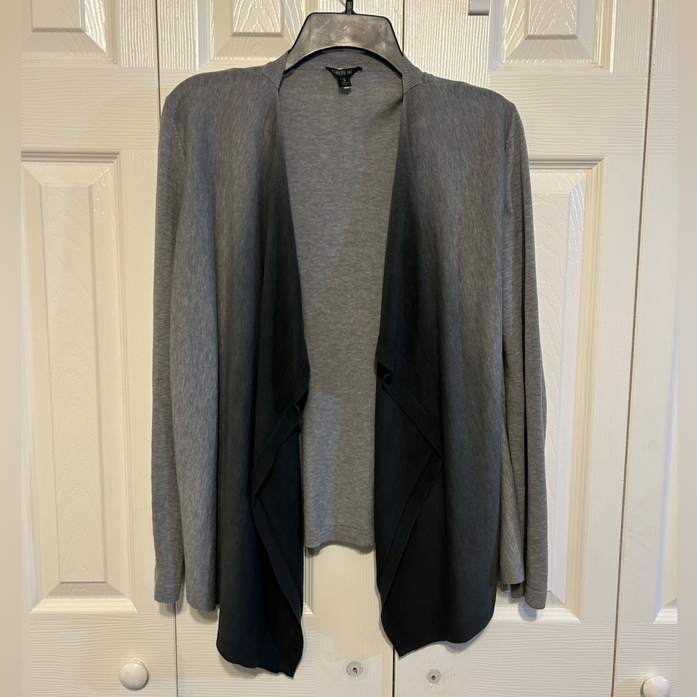 Lafayette 148 Womens Open Cardigan Waterfall Hem Long Sleeve Heather Gray Size S